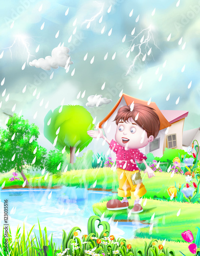 Boy with rain drop