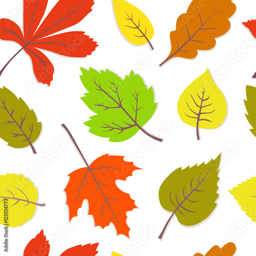 Colorful autumn leaves seamless vector texture. Children seamles