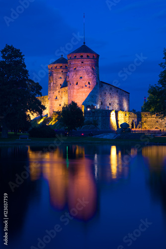 August night at the medieval Olavinlinna fortress. Savonlinna, Finland