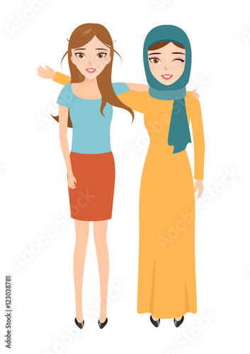 Muslim girl and Caucasian girl friendships.