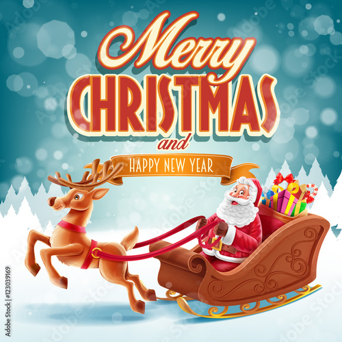 merry cheristmas with santa claus sled