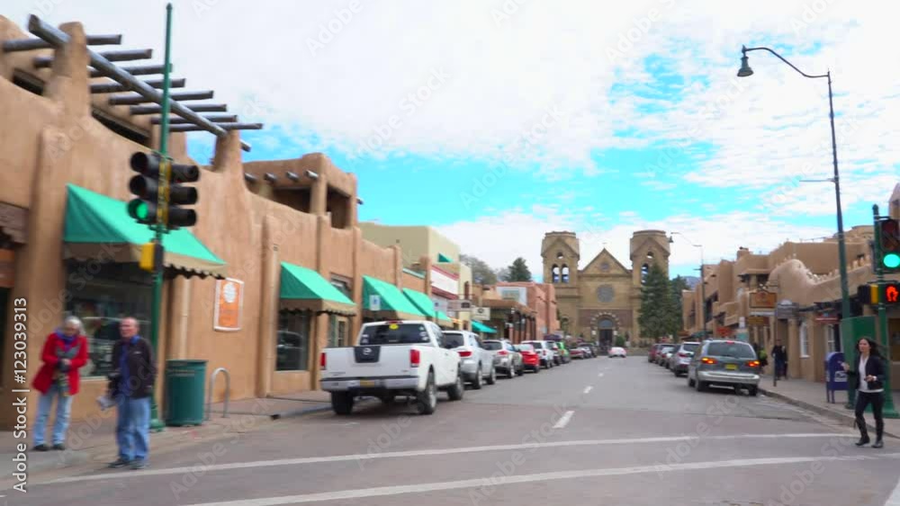 Tracking Shot of Cathedral Basilica of St. Francis of Assisi in Santa Fe, NM