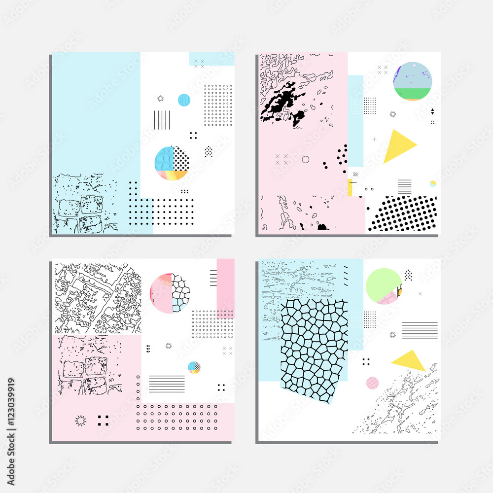 Fototapeta Artistic vector greeting cards design set. Colorful frame pattern texture, abstract template background for leaflet cover presentation, poster, invitation, placard, brochure, flyer, report, stationary