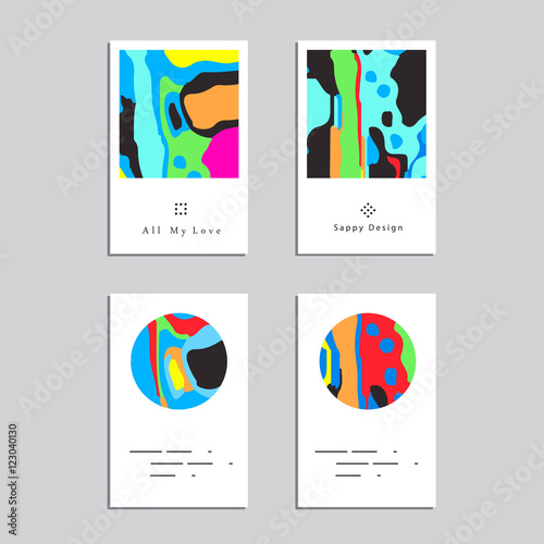 Artistic vector greeting cards design set. Colorful frame pattern texture, abstract template background for leaflet cover presentation, poster, invitation, placard, brochure, flyer, report, stationary