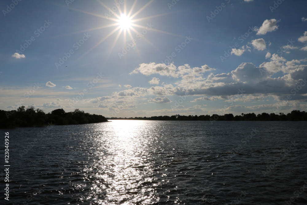 Dusk at Sambesi river, Zambia Africa Dusk at Sambesi river, Zambia Africa