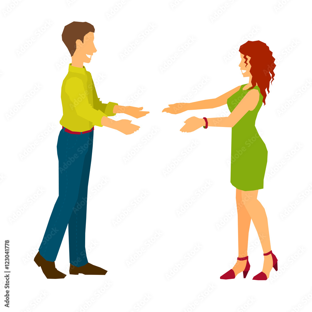 Man and woman giving hands to each other.