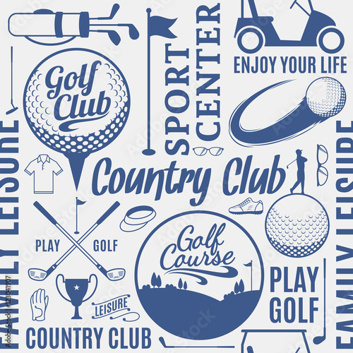 Typographic vector golf seamless pattern or background
