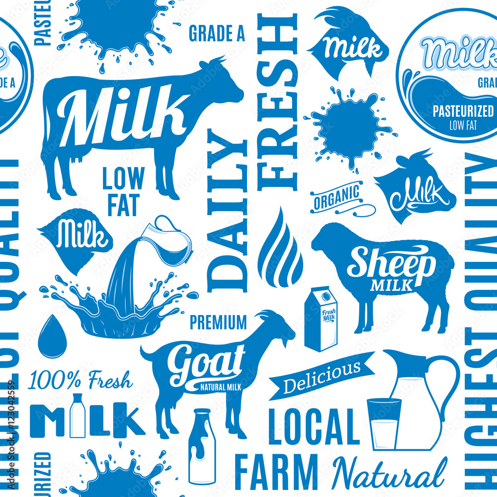 Typographic vector milk seamless pattern or background