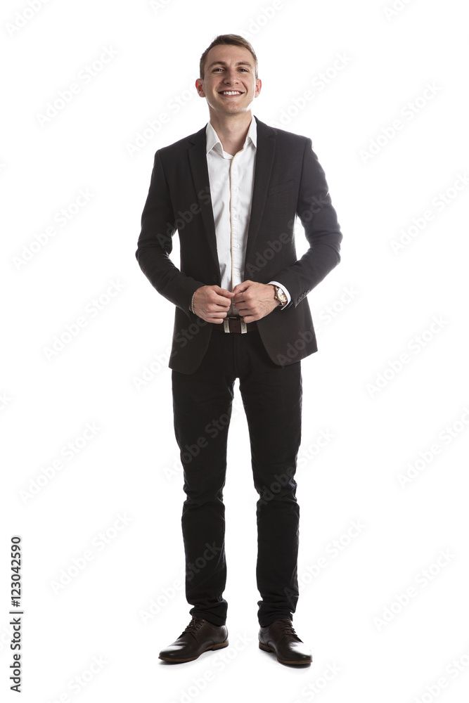 Portrait of handsome young man in a suit jacket in Studio on white isolated background Portrait of handsome young man in a suit jacket in Studio on white isolated background