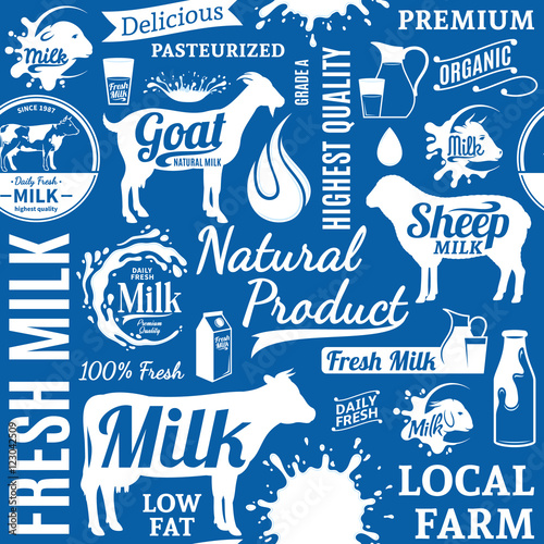 Typographic vector milk seamless pattern or background