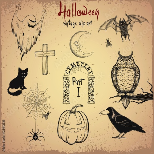 Collection of  terrible animals and objects for Halloween design