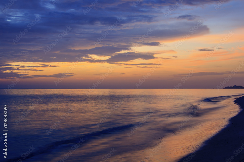 landscape of sea and cloudy sky at dawn ; Songkhla Thailand (slow shutter speeds)