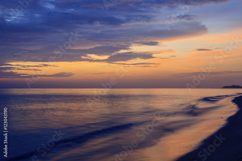landscape of sea and cloudy sky at dawn ; Songkhla Thailand (slow shutter speeds)