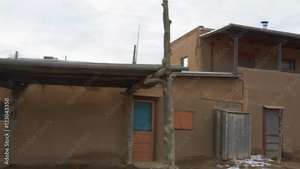 Pan Shot of Traditional Indian House in Taos Pueblo, New Mexico -Medium Shot 1-