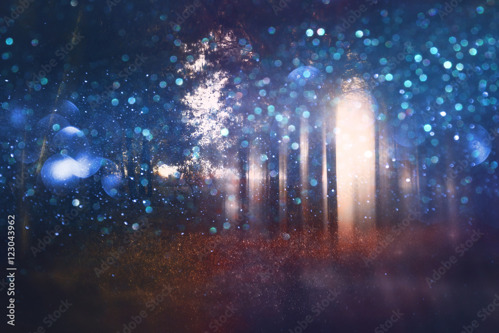 Naklejka premium Streszczenie i tajemnicze tło niewyraźne lasu