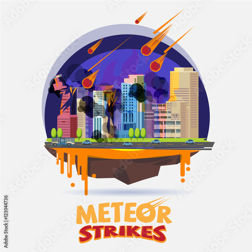 meteor impact the city. diaster concept - vector