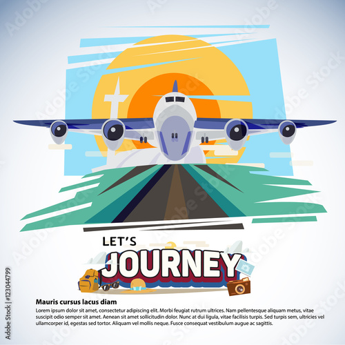 airplane is taking off runway. start travel and journey - vector