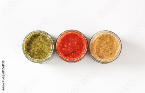 various dips or pesto sauces