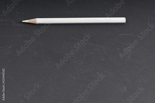 white pencil in the shell on blackboard with copy space