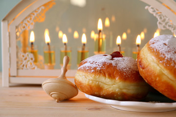 Selective focus image of jewish holiday Hanukkah