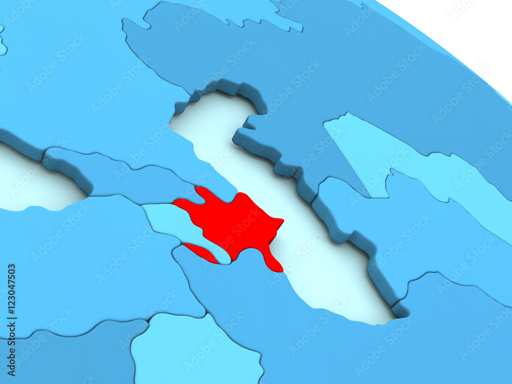 Obraz premium Azerbaijan in red on blue globe