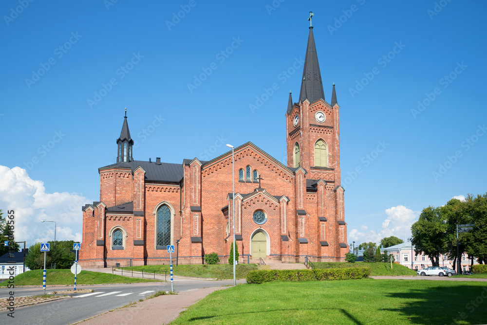 Old Lutheran church in the town of Loviisa, sunny august day. Finland