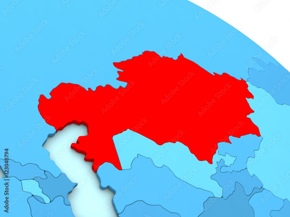 Fototapeta premium Kazakhstan in red on blue globe