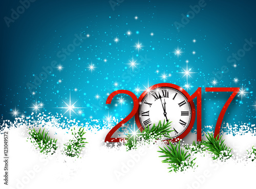 2017 New Year background with clock.