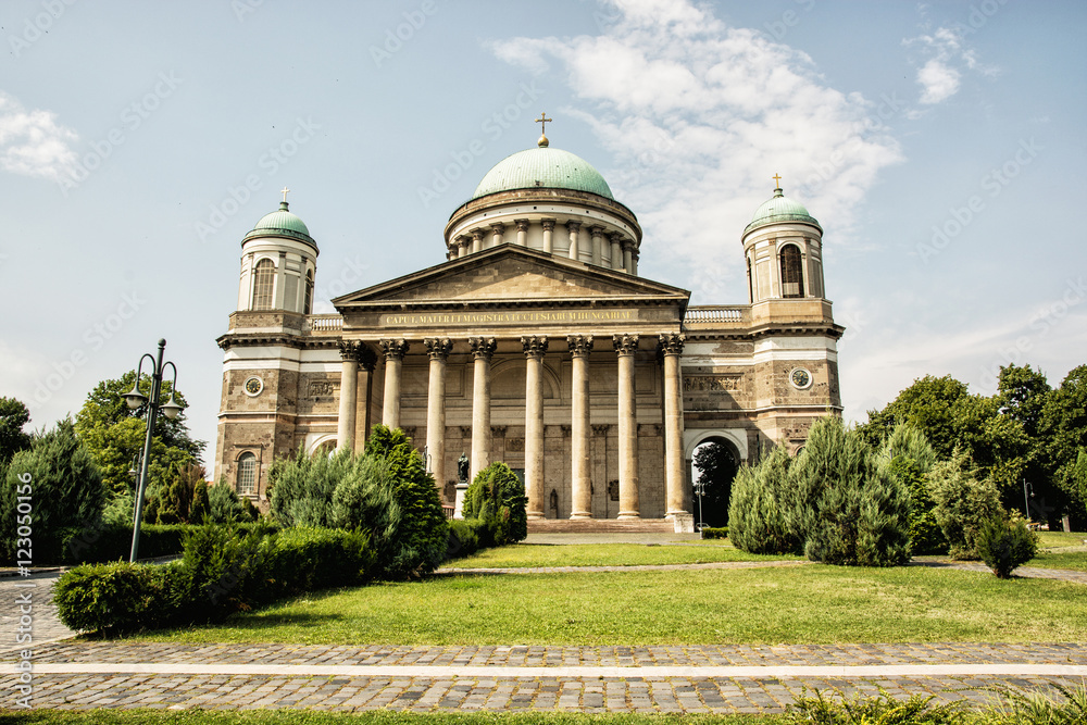 Frontage of basilica in Esztergom, Hungary, travel destination