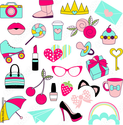 Vector icons of glamor stickers and labeles