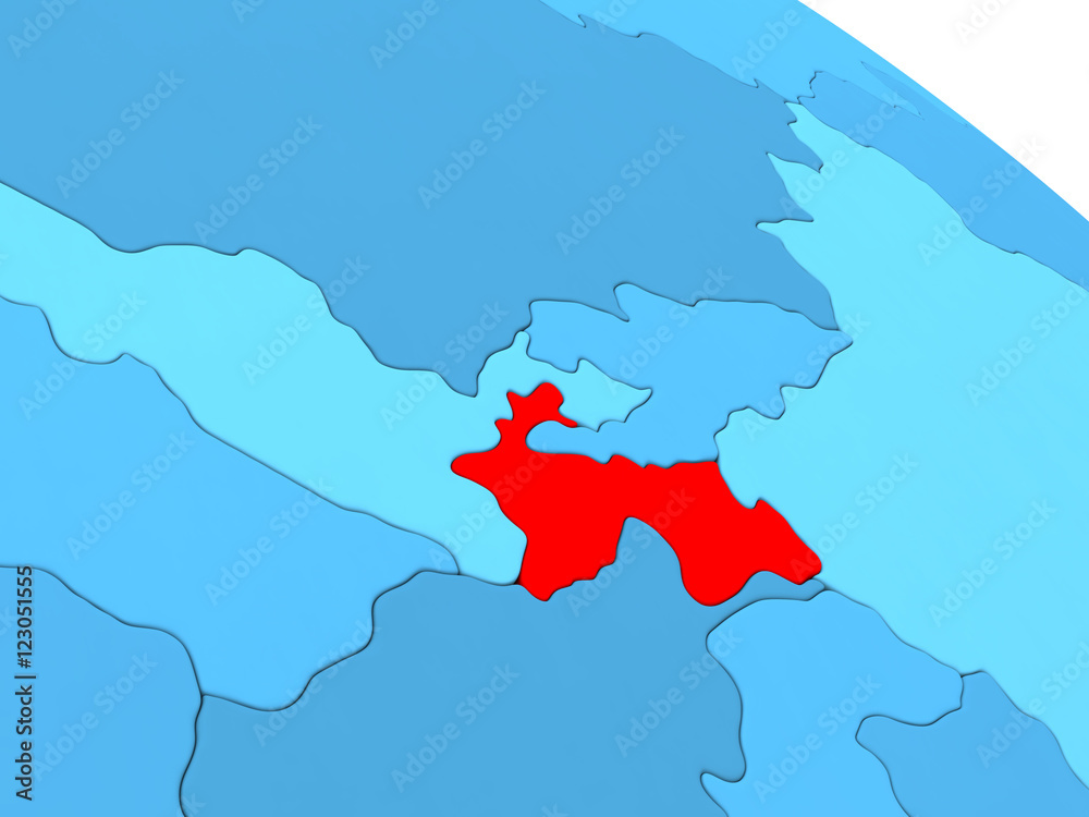 Fototapeta premium Tajikistan in red on blue globe