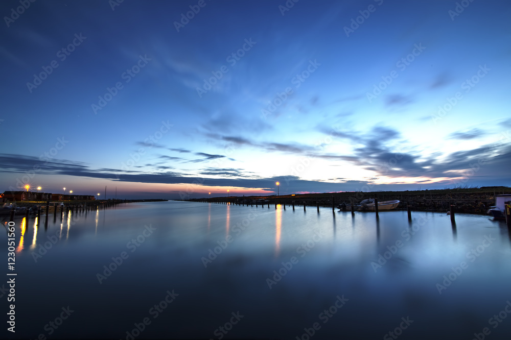 Harbor at twilight/Amazing long exposure hdr photo of a harbor at the blue hour