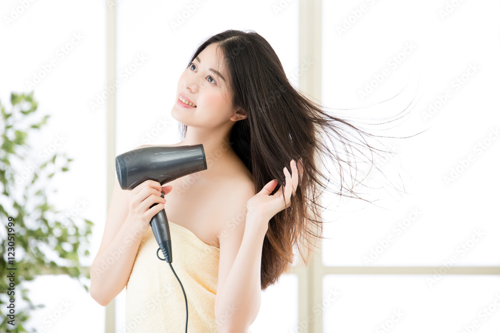 asian beauty woman hair dryer to drying hair after shower asian beauty woman hair dryer to drying hair after shower