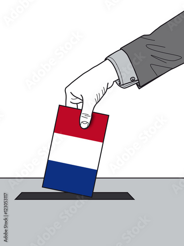 Vote France - Main déposant un bulletin avec un drapeau de la France dans l'urne