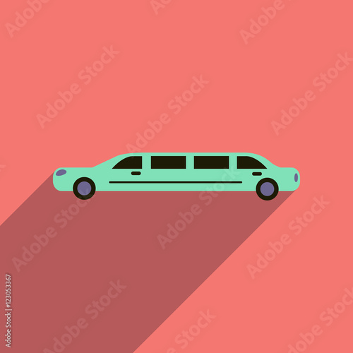 Flat web icon with long shadow limousine