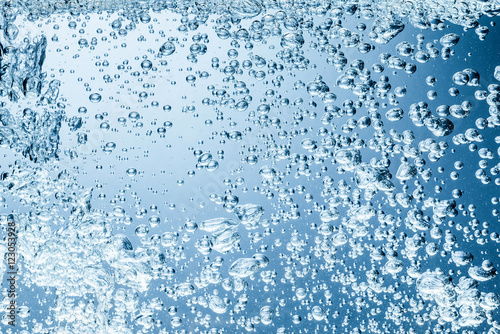 Blue water wave and bubbles to clean drinking water