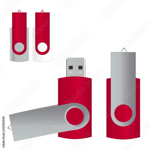 Vector portable USB Flash Drive isolated on white background hot pink color