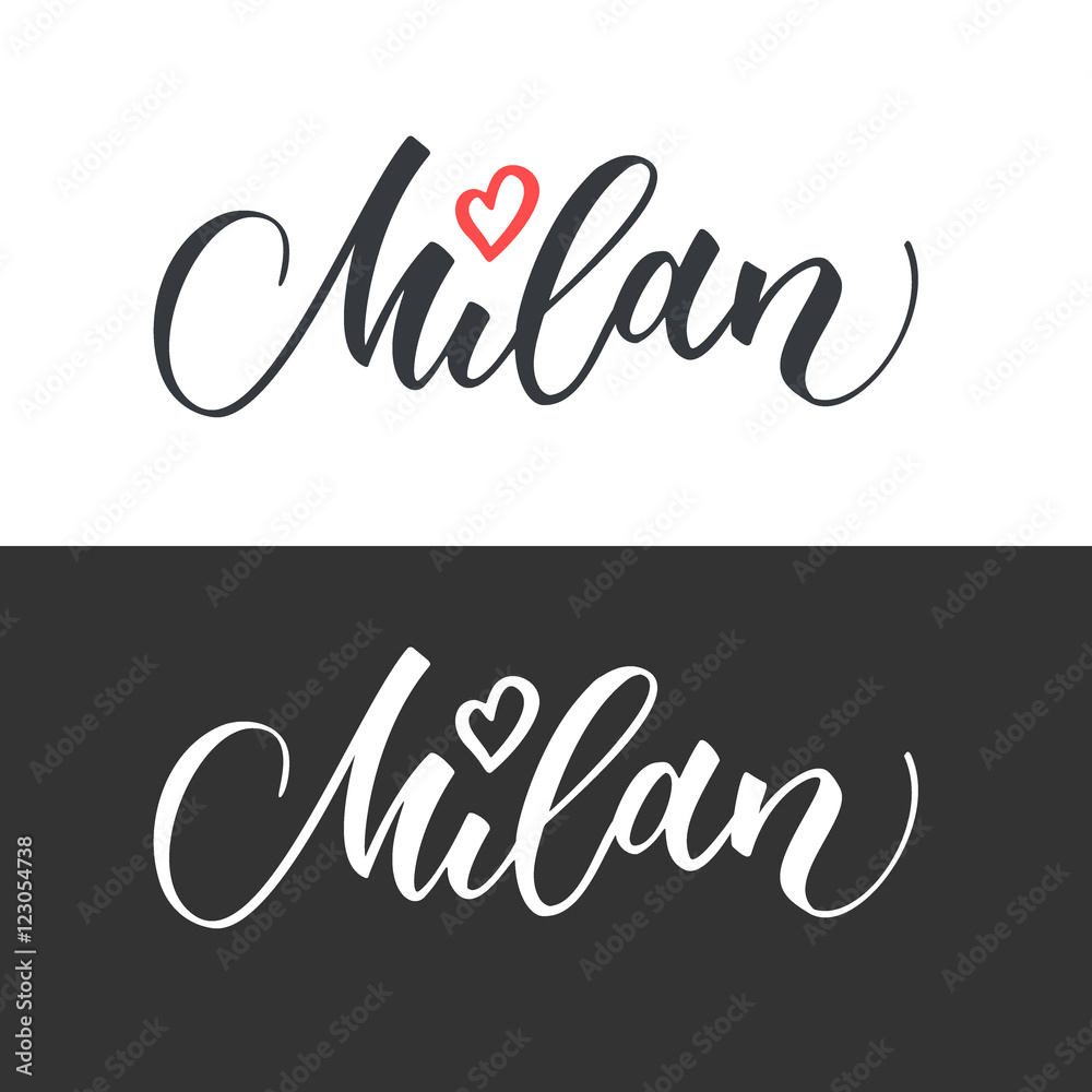 Milan hand drawn vector lettering. Modern calligraphy brush lettering. Milan ink lettering. Design element for cards, banners, flyers, T shirt prints. Milan lettering isolated on white background.