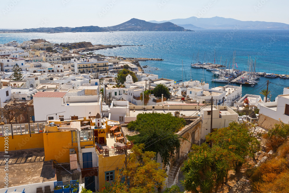View of the old town of Naxos and its port from the catle.