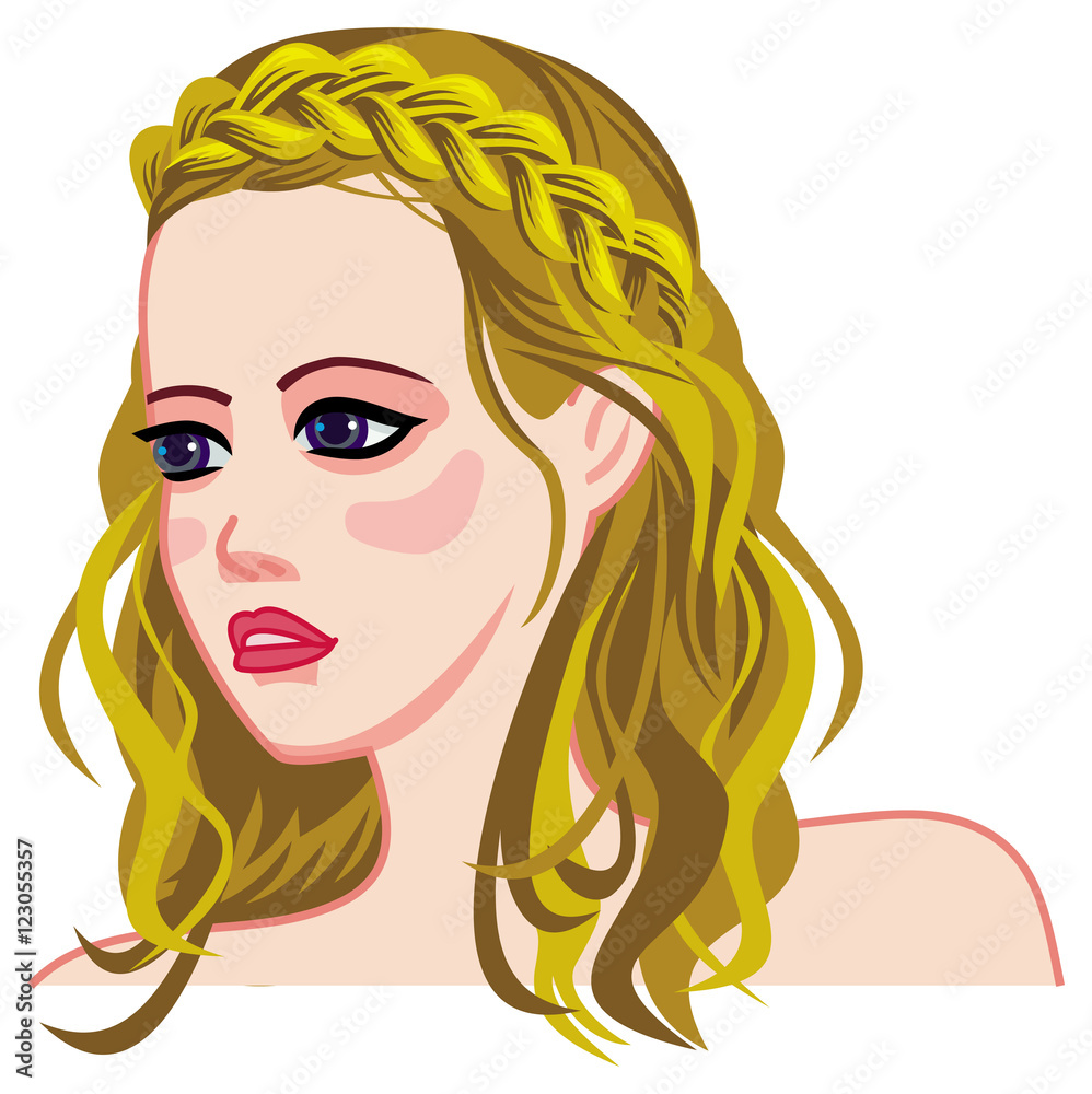 Young girl with braid and curls. Young girl with braid and curls.