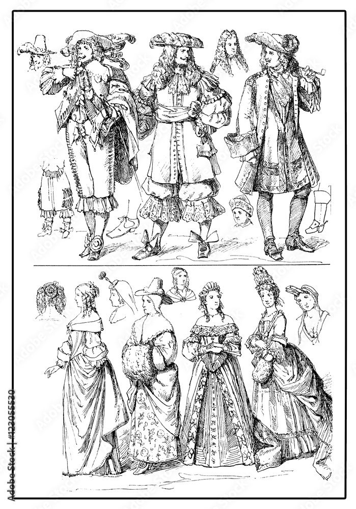 Ladies and gentlemen wear costumes XVII century