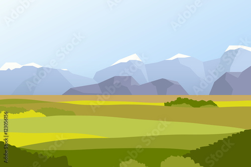 Landscape with fields and mountains