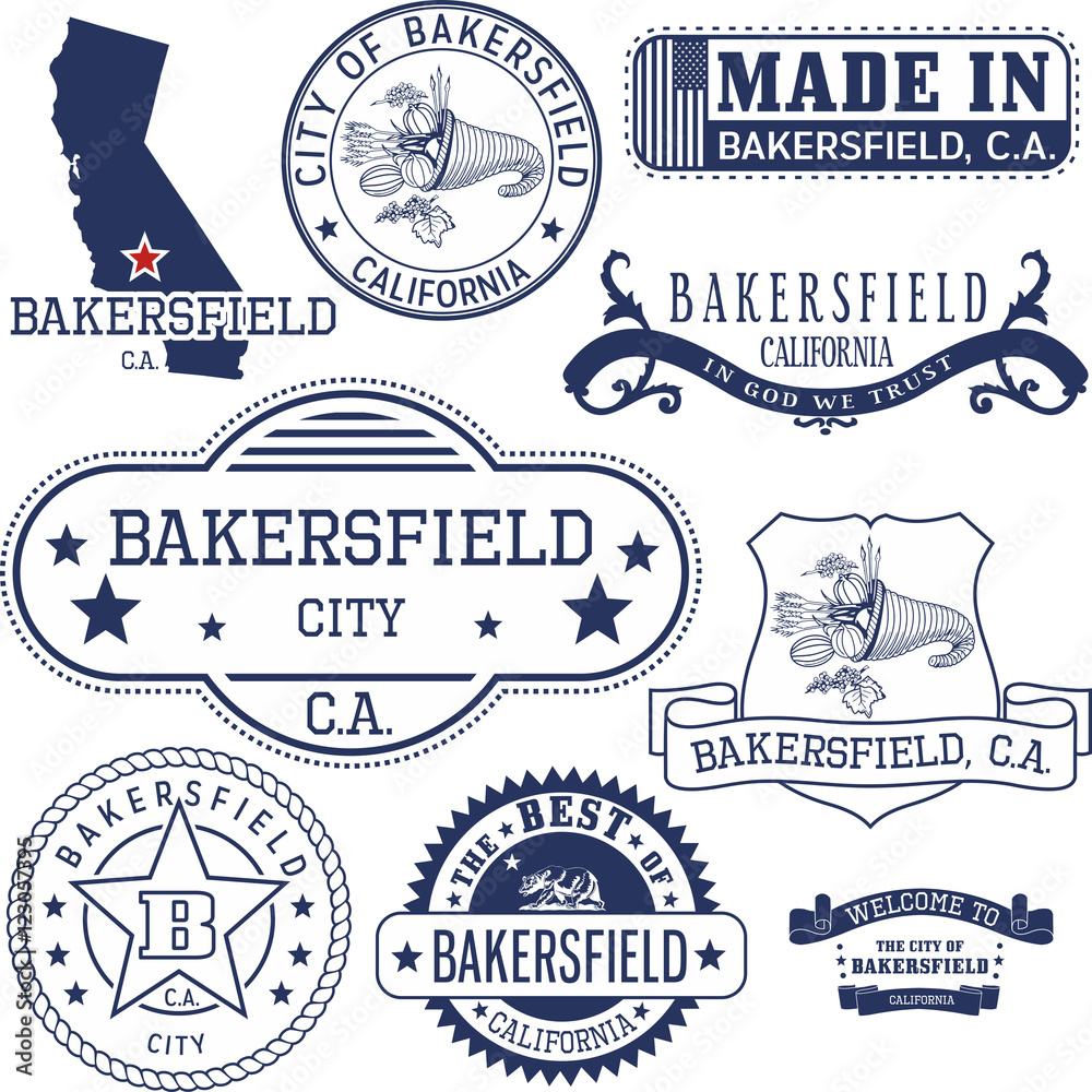Fototapeta premium generic stamps and signs of Bakersfield city, CA