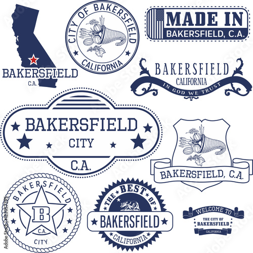 generic stamps and signs of Bakersfield city, CA