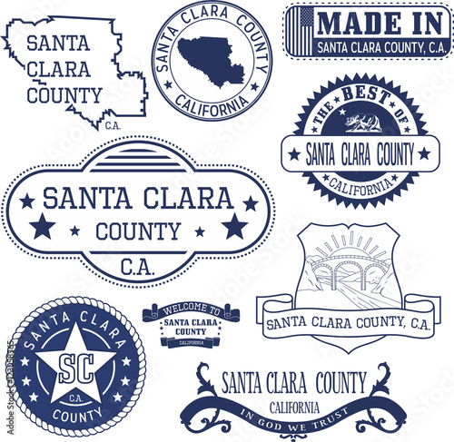 Santa Clara county, CA. Set of stamps and signs photo