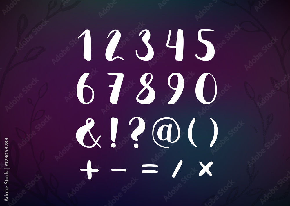 Vector Hand Drawn Script Numbers from 0 to 9. Digits Written wit Vector Hand Drawn Script Numbers from 0 to 9. Digits Written wit