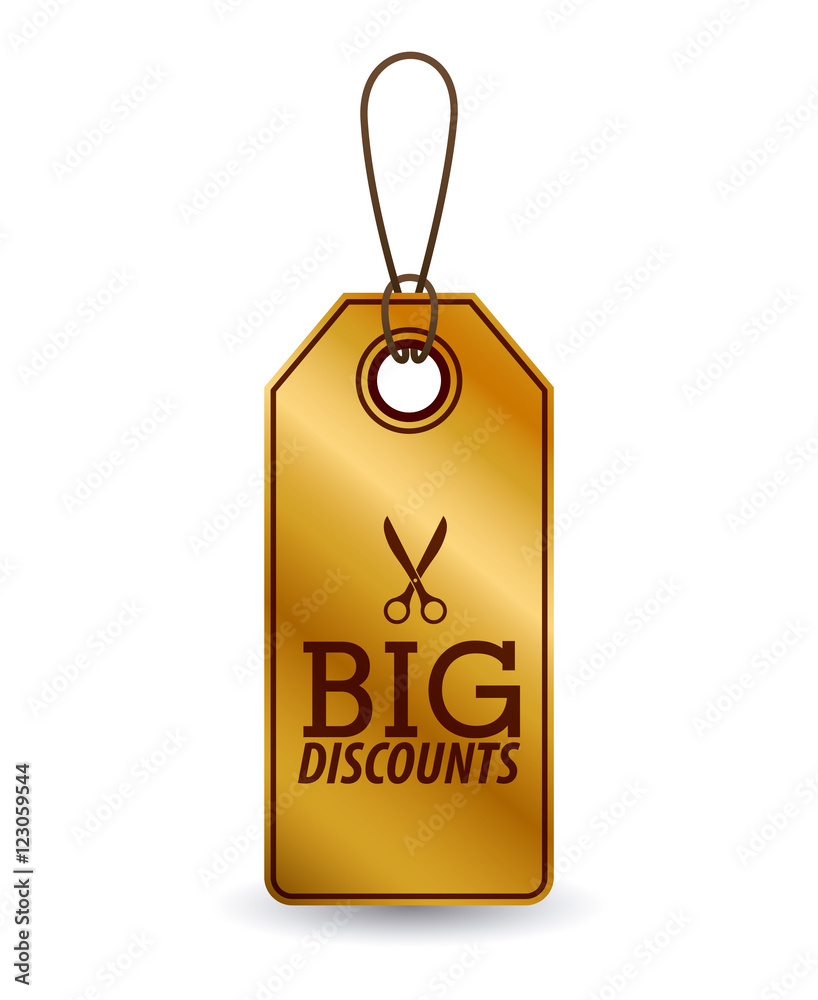 hanging gold tag icon. Price offer discount and market design. Isolated design. Vector illustration