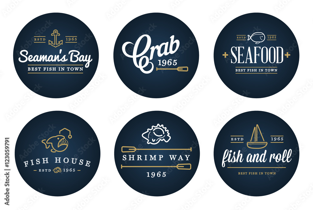 Obraz premium Set of Vector Sea Food Elements and Sea Signs Illustration can b