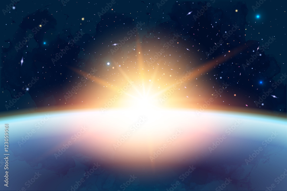 Vector Cosmology Illustration with Universe, Galaxy, Sun, Planet Vector Cosmology Illustration with Universe, Galaxy, Sun, Planet