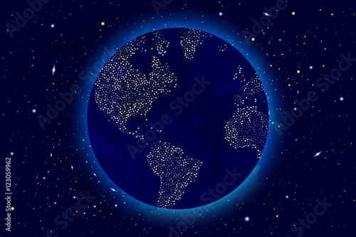 Vector Cosmology Illustration with Universe, Galaxy, Sun, Planet